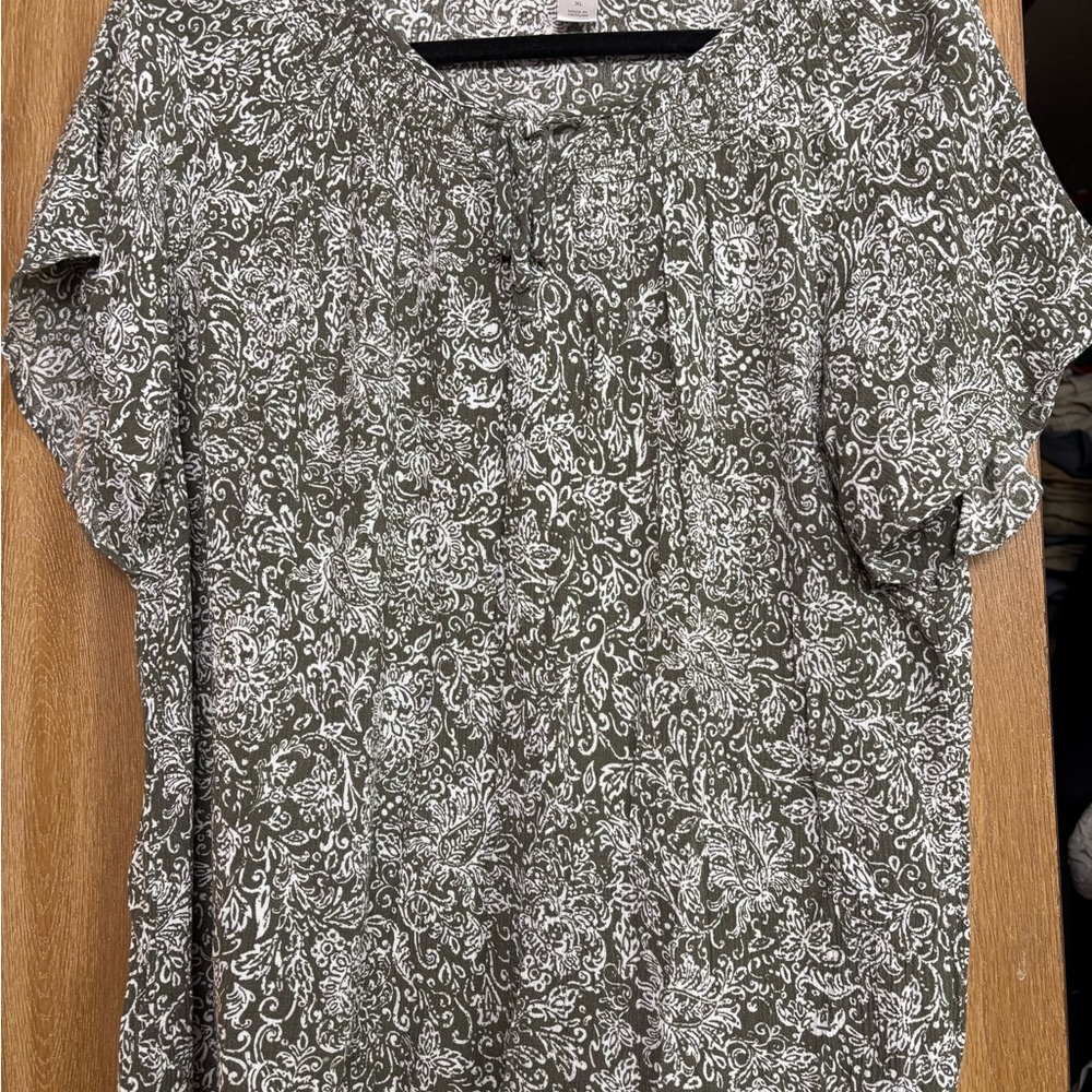 Christopher & Banks Green and White Paisley Blouse